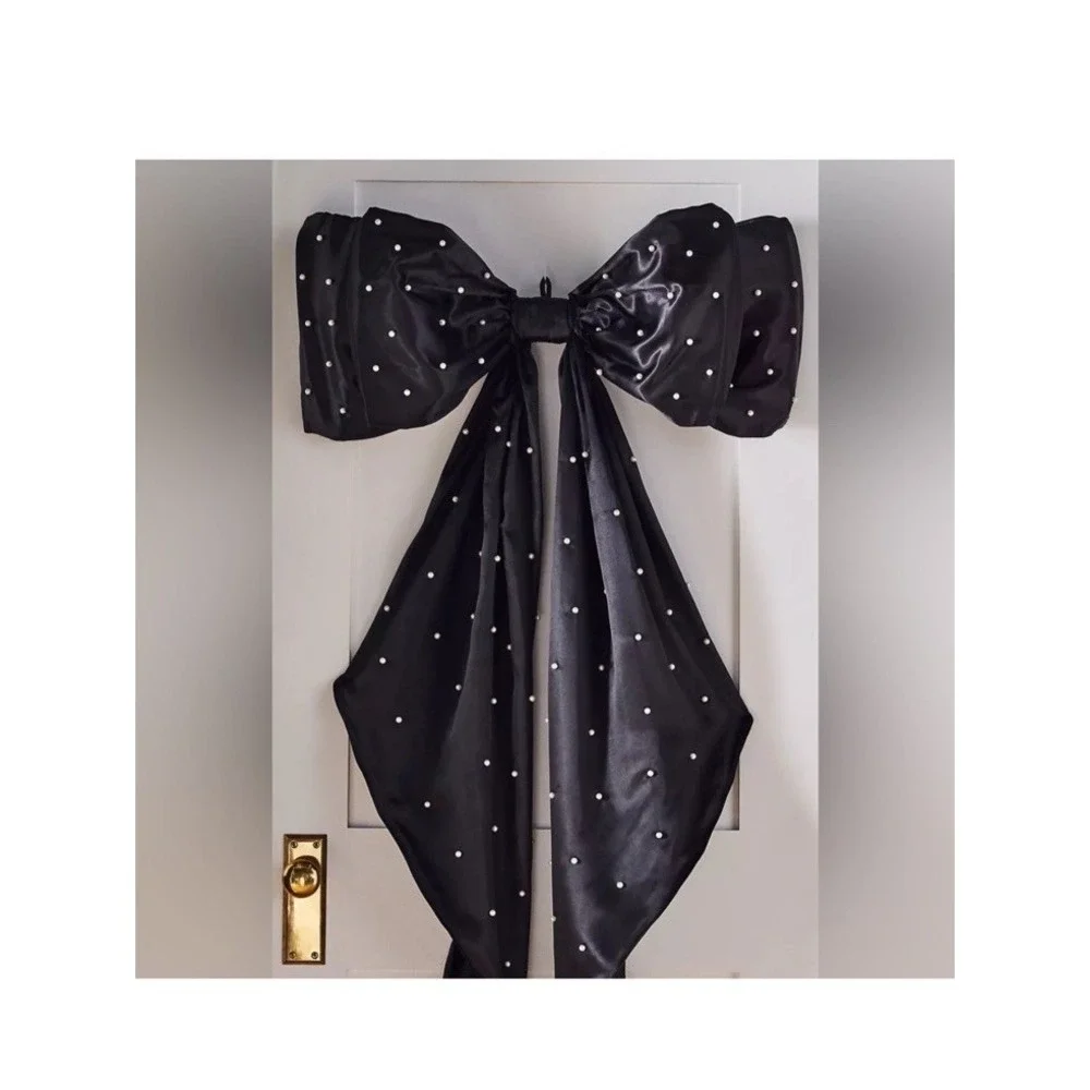 New Anthropologie Pearled Satin‎ Bow Tree Topper Black Christmas